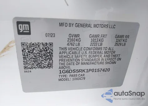 2023 Cadillac Ct5 Premium Luxury z USA, uszkodzony, nr VIN 1G6DS5RK1P0157420